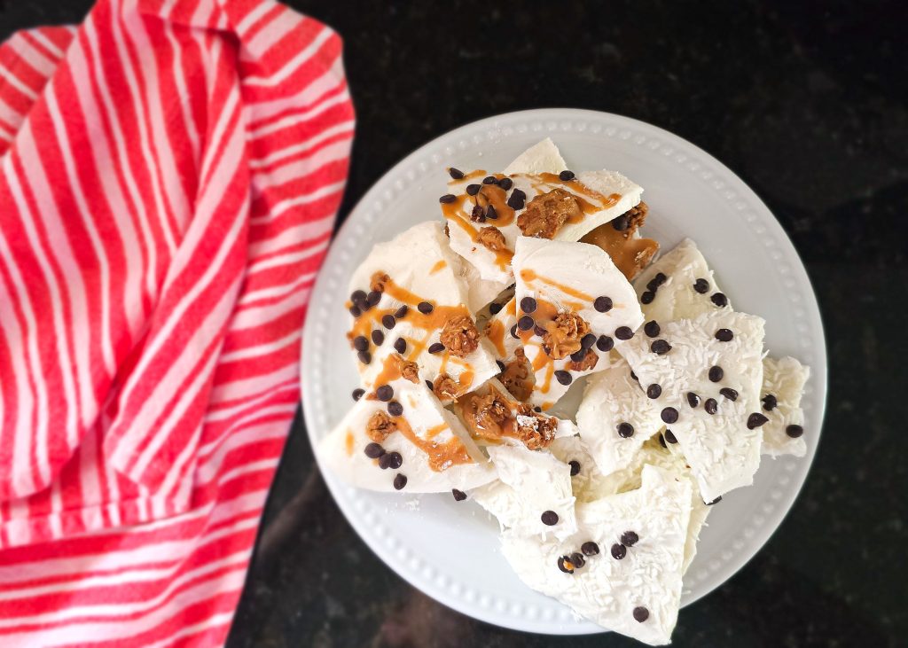 Frozen Yogurt bark on a plate