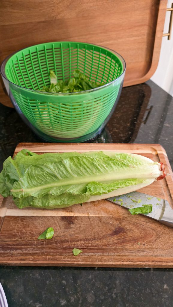 romaine lettuce on cutting board